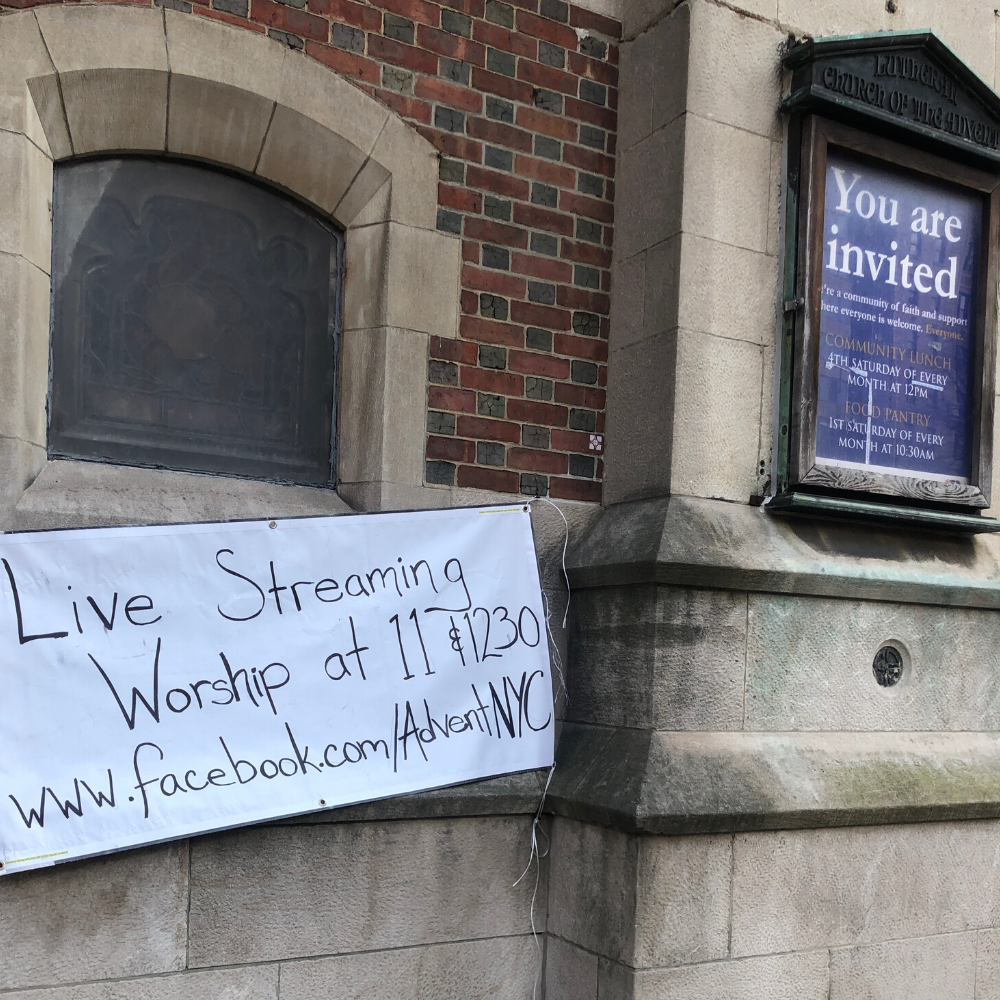 A sign outside a church in New York City