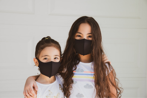 Two girls wearing masks