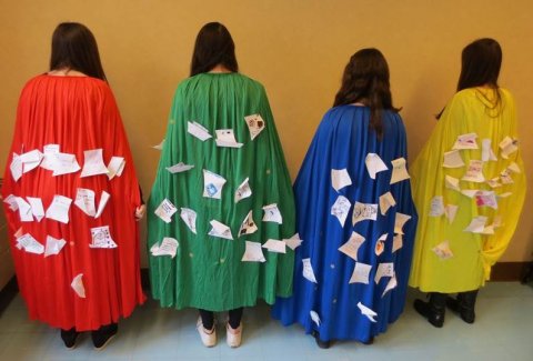 Tribes Tribal Chiefs with their Super Hero Capes decorated with descriptions of their students' super powers