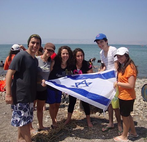 Teens holding Israeli flag