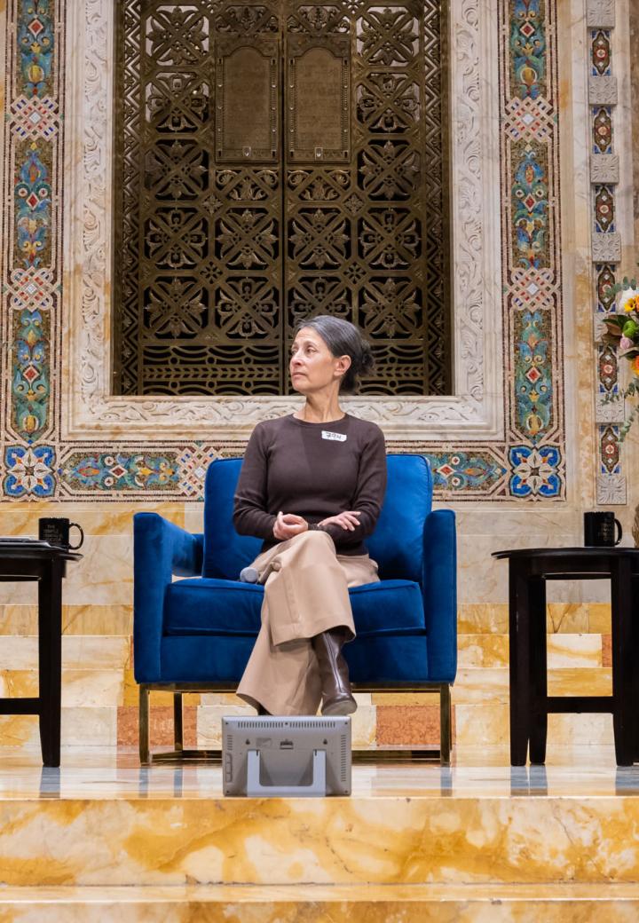 David Bryfman, Rachel Goldberg-Polin, and Jon Polin talk on stage at the Streicker Center