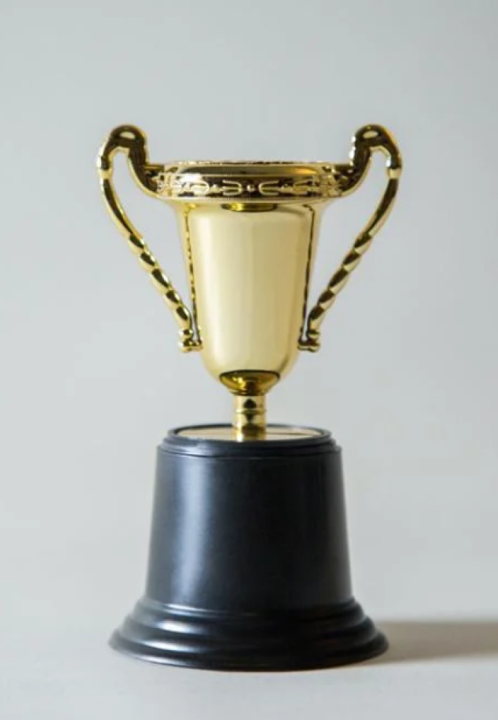 a trophy against a grey background