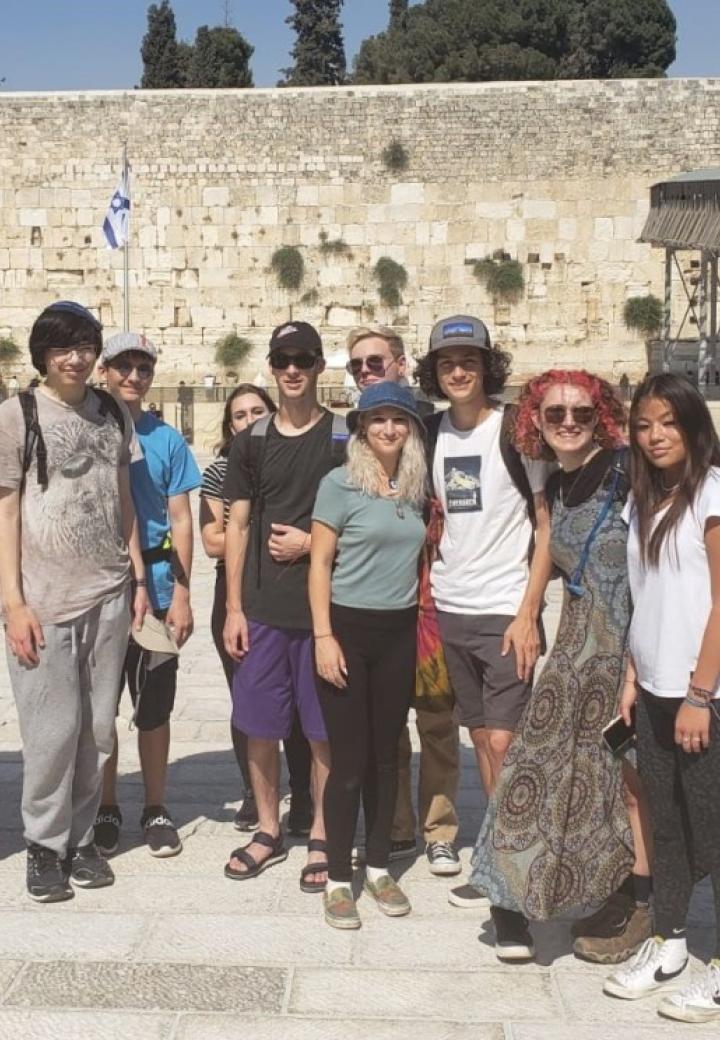 a group of teens at the Kotel