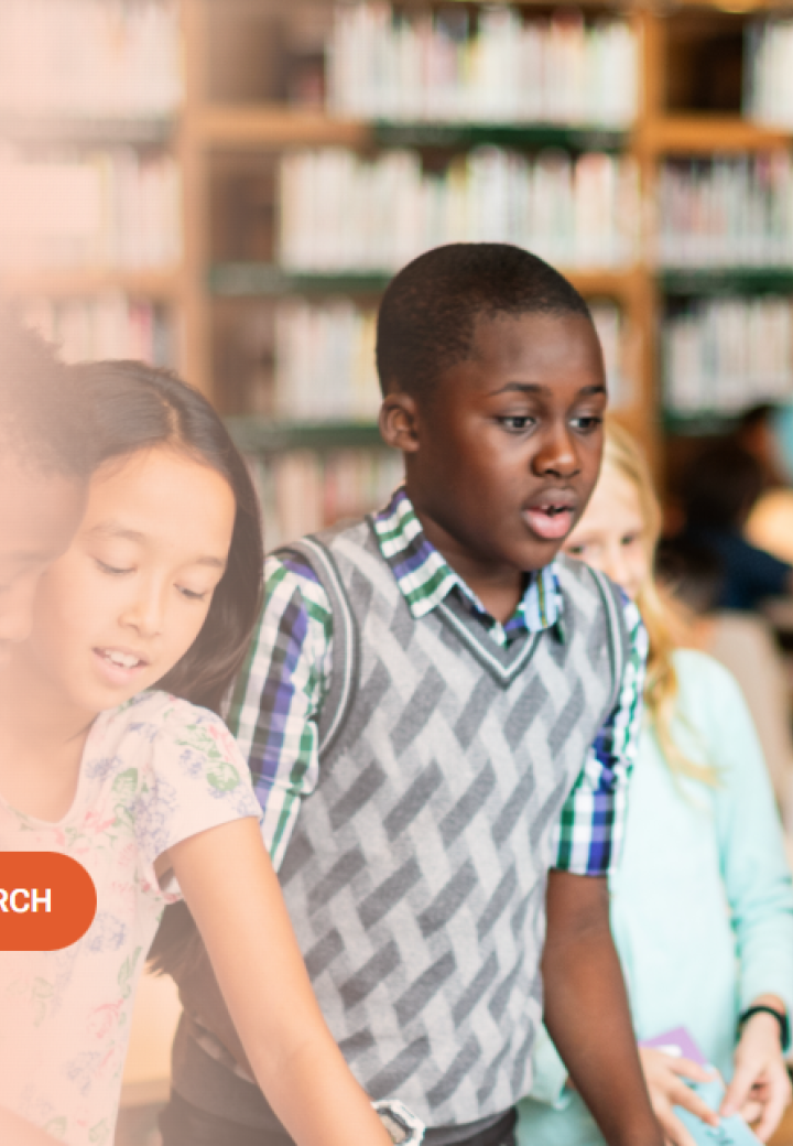 screenshot of CJIL portal featuring children with an orange gradient overlay