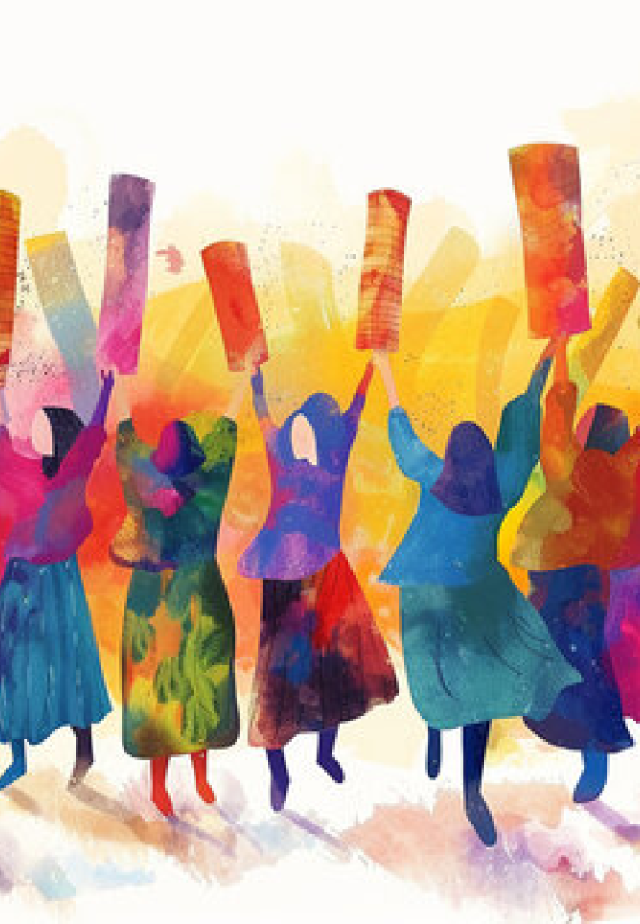 illustration of women dancing with torah